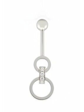 White Sapphires Belly Navel Ring SOLID 14k White Gold